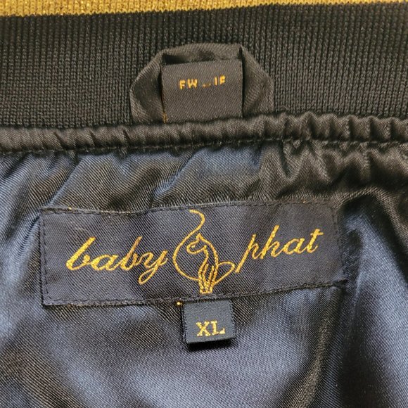 Baby Phat Womens Bomber Jacket Black Metallic Full Zip Cat Smocked Waist XL - Picture 10 of 13
